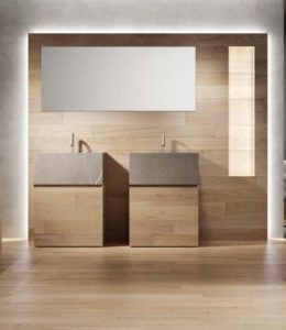 La salle de bain en bois pour l'aménagement de la maison.